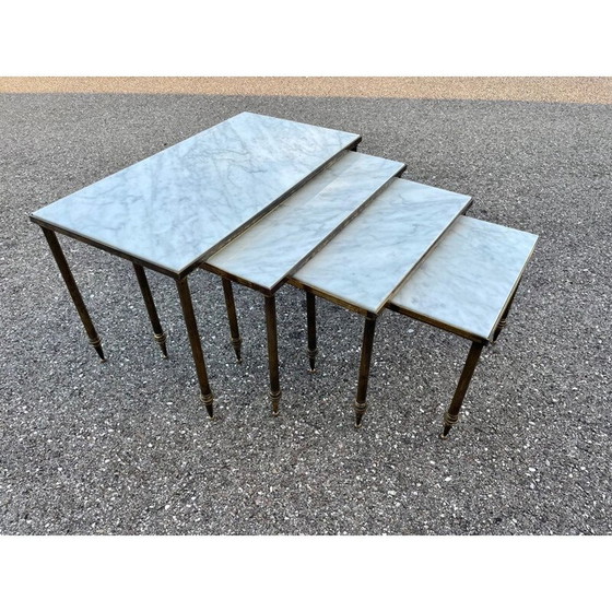 Image 1 of Tables gigognes vintage en laiton et marbre, années 1960