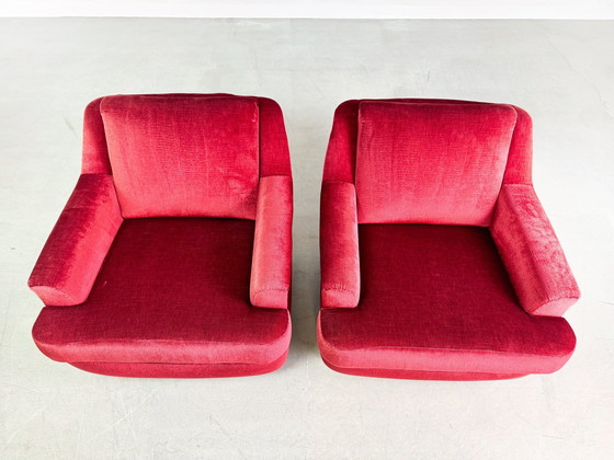 Image 1 of Lot de 2 fauteuils Mid Century Vintage Rouge Velours Rétro