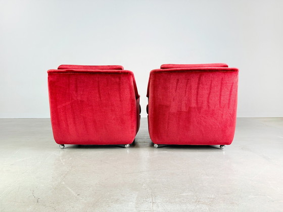 Image 1 of Lot de 2 fauteuils Mid Century Vintage Rouge Velours Rétro