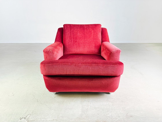 Image 1 of Lot de 2 fauteuils Mid Century Vintage Rouge Velours Rétro