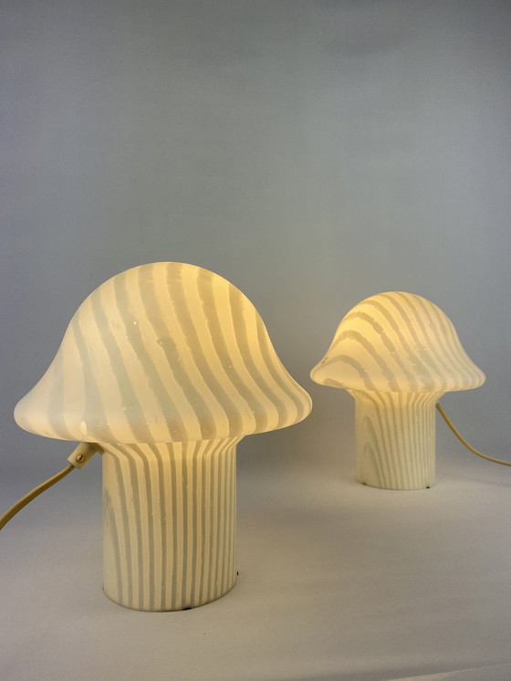 Image 1 of 1 Of 6 Zebraed Glass Peill And Putzler Mushroom Table Lamp 1970