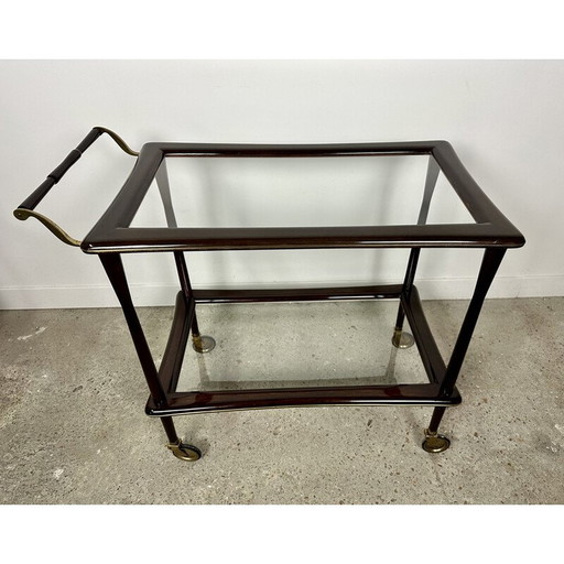 Table de service vintage en palissandre et laiton par Cesare Lacca, Italie années 1950
