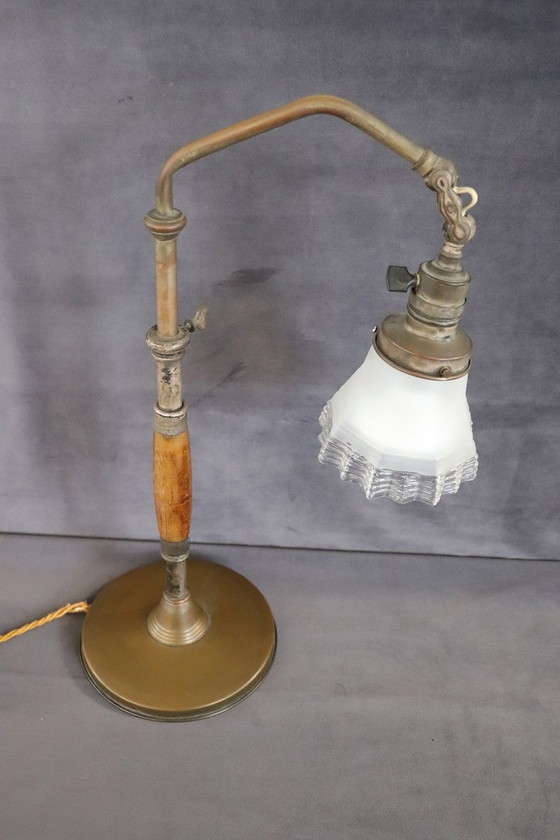 Image 1 of Lampe de table en laiton et verre, Italie 1930S