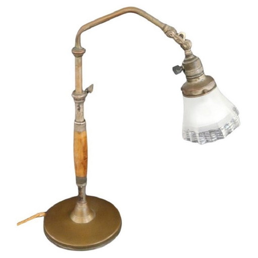 Lampe de table en laiton et verre, Italie 1930S