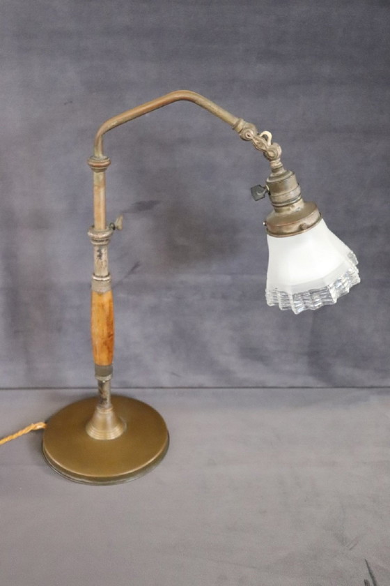 Image 1 of Lampe de table en laiton et verre, Italie 1930S