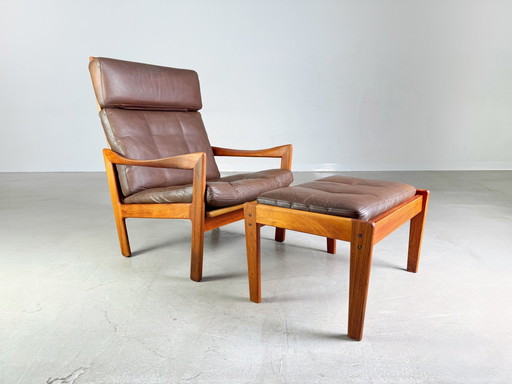 Fauteuil Midcentury Niels Eilersen Illum Wikkelsø Ottoman à haut dossier