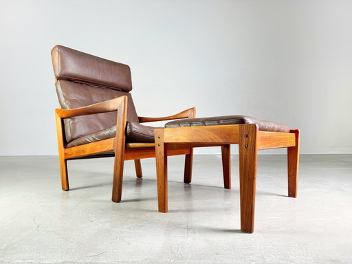 Fauteuil Midcentury Niels Eilersen Illum Wikkelsø Ottoman à haut dossier