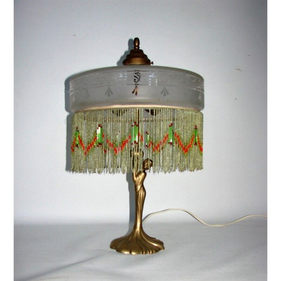Image 1 of Lampe de table vintage en laiton et verre, 1950