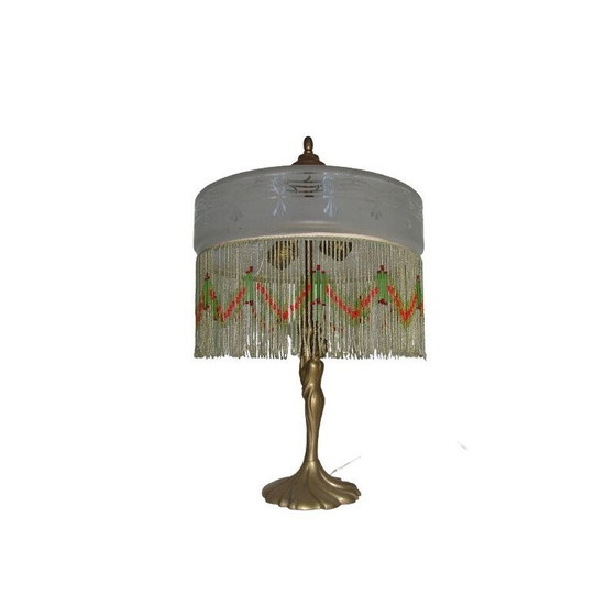 Image 1 of Lampe de table vintage en laiton et verre, 1950