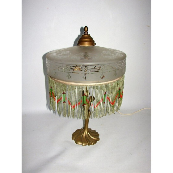Image 1 of Lampe de table vintage en laiton et verre, 1950