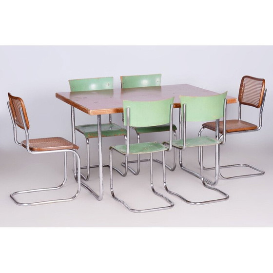 Image 1 of Table de salle à manger vintage Bauhaus en acier chromé et bois d'épicéa pour Mücke Melder, Tchécoslovaquie 1930