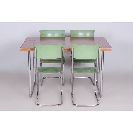 Image 1 of Table de salle à manger vintage Bauhaus en acier chromé et bois d'épicéa pour Mücke Melder, Tchécoslovaquie 1930