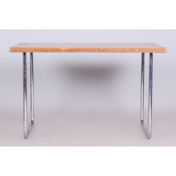 Image 1 of Table de salle à manger vintage Bauhaus en acier chromé et bois d'épicéa pour Mücke Melder, Tchécoslovaquie 1930