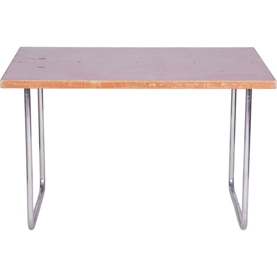 Image 1 of Table de salle à manger vintage Bauhaus en acier chromé et bois d'épicéa pour Mücke Melder, Tchécoslovaquie 1930