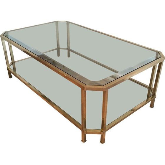Image 1 of Table basse octogonale vintage en laiton et verre, France 1970