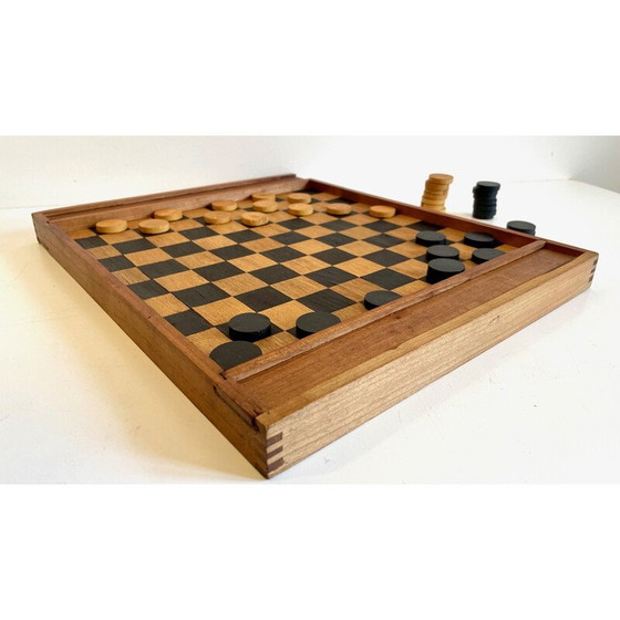Image 1 of Jeu de dames vintage en bois avec assemblage à queue d'aronde