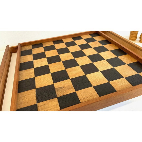 Image 1 of Jeu de dames vintage en bois avec assemblage à queue d'aronde