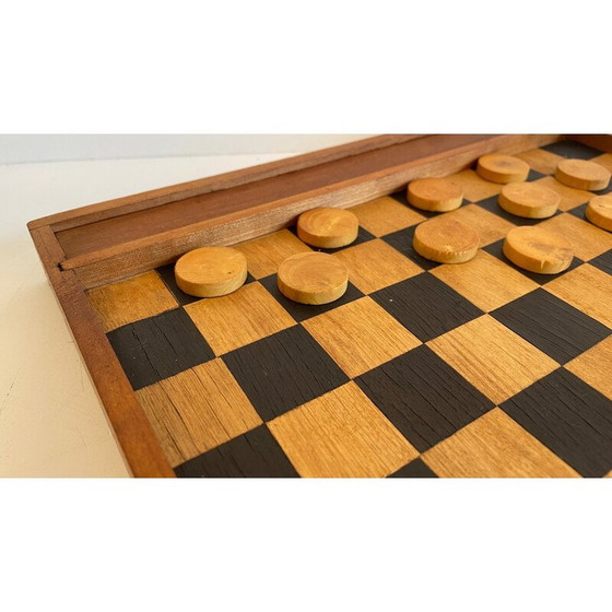 Image 1 of Jeu de dames vintage en bois avec assemblage à queue d'aronde