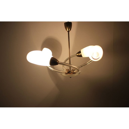 Lustre vintage en métal et verre, tchèque 1970