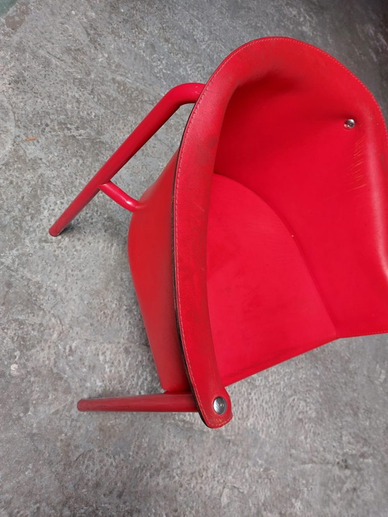 Image 1 of Fauteuil en cuir rouge Memphis Style