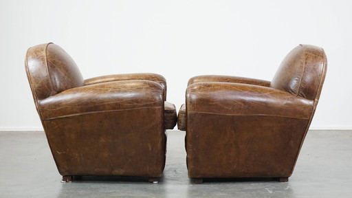 2 X Fauteuil en cuir de boeuf