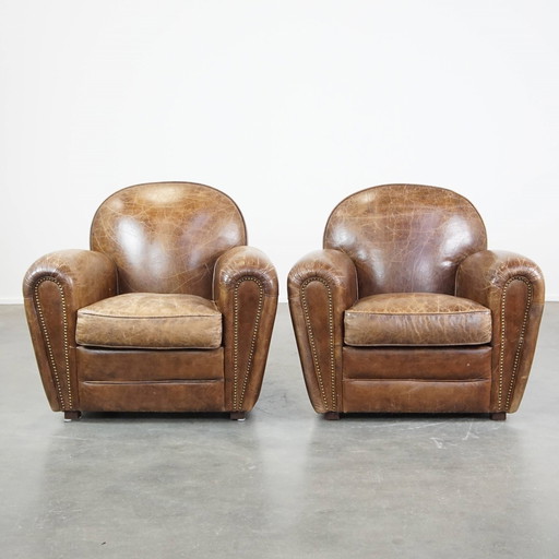 2 X Fauteuil en cuir de boeuf