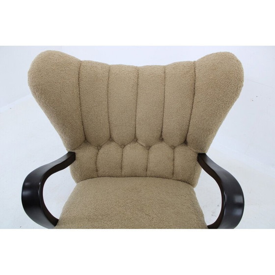 Image 1 of Fauteuil à oreilles vintage en tissu Boucle, Tchécoslovaquie 1940