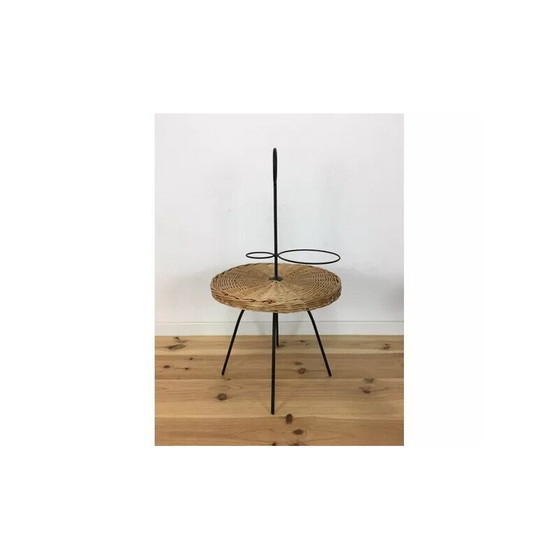 Image 1 of Table d'appoint portable en osier et métal, 1950