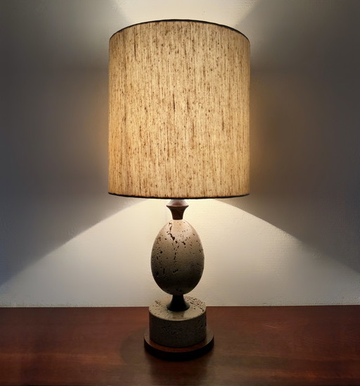 Lampe Œuf Travertin Bois Années 70