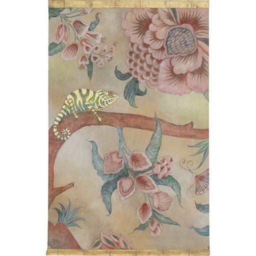 Peinture vintage d'un caméléon sur une brance