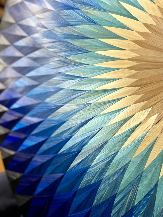 Image 1 of Table Rosace Marqueterie De Paille