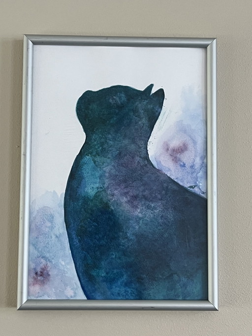 Aquarelle Chat de nuit