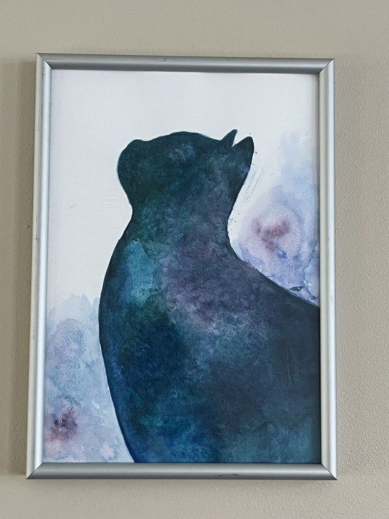 Image 1 of Aquarelle Chat de nuit