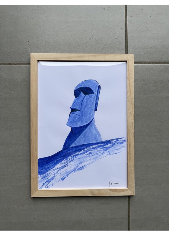 Image 1 of Lot De 3 Encres « Blue Moai » De Frédéric Cadiou