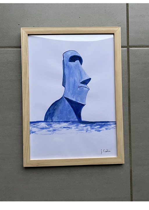 Lot De 3 Encres « Blue Moai » De Frédéric Cadiou