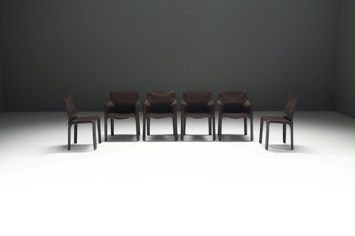 Superbe ensemble Cab 412 & 413 en cuir tabac par Mario Bellini - Cassina Italy