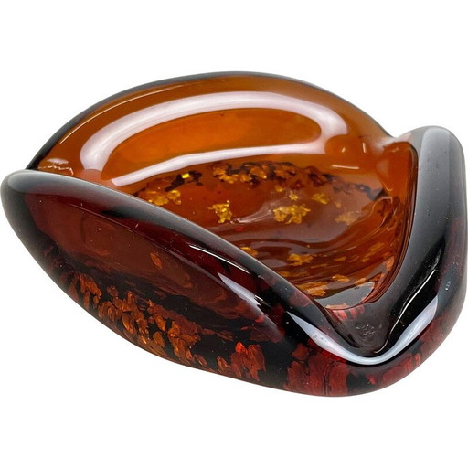 Cendrier vintage en verre de Murano "Flocons de poussière d'or", Italie, années 1970