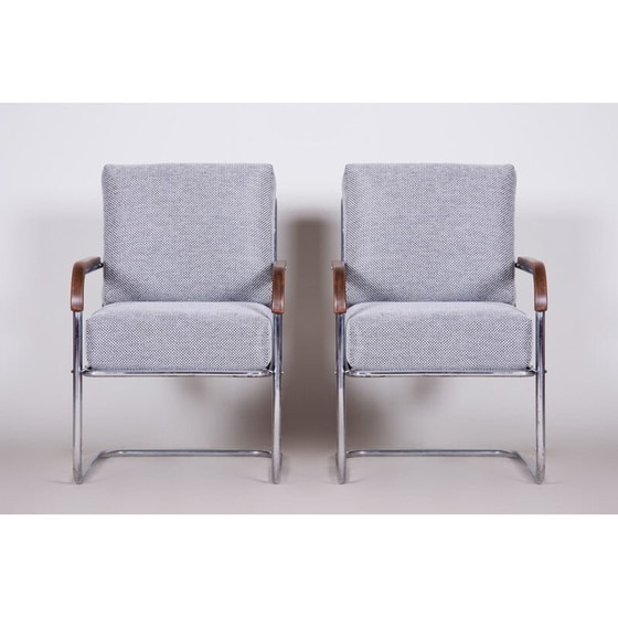 Image 1 of Paire de fauteuils chromés gris vintage par Mucke Melder, Tchécoslovaquie 1930