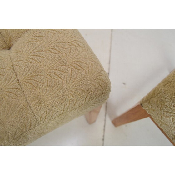 Image 1 of Paire de poufs vintage en tissu et bois, Tchécoslovaquie 1960