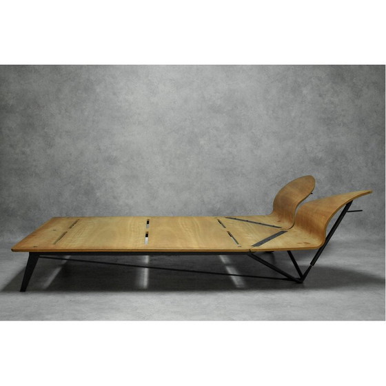 Image 1 of Lit de jour vintage "Dimanche Matin" en acier et bois de cerisier par Christer Schweilz pour Pallucco, 1991