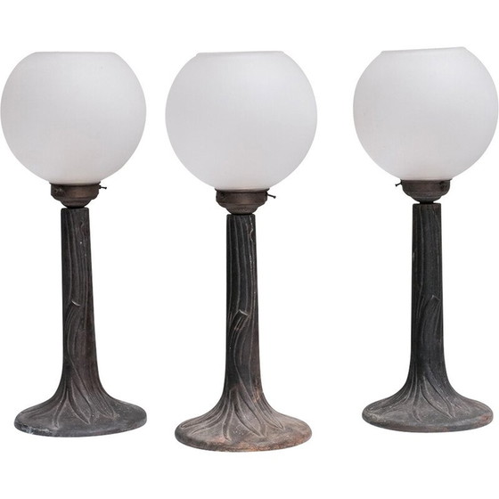 Image 1 of Lampes de table vintage en métal et verre opaque, France 1950