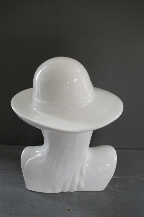 Image 1 of Statue Vintage Buste Femme Blanc Brillant