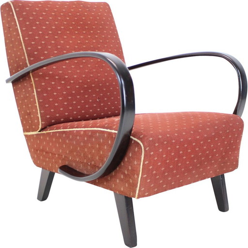Fauteuil vintage en bois courbé et tissu par Jindrich Halabala pour Up zavody, Tchécoslovaquie années 1950