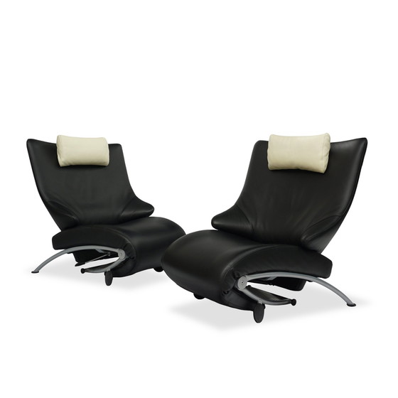 Image 1 of Wk Wohnen Solo 699 Fauteuil en cuir / chaise longue | Noir / Blanc crème | N° 2/2