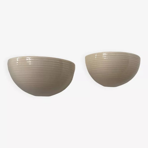 2X D'Appliques En Porcelaine Beige, France 1970