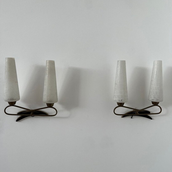 Image 1 of Paire d'appliques vintage en verre et métal, France 1950