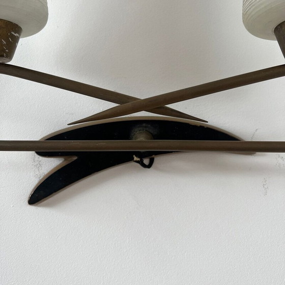 Image 1 of Paire d'appliques vintage en verre et métal, France 1950