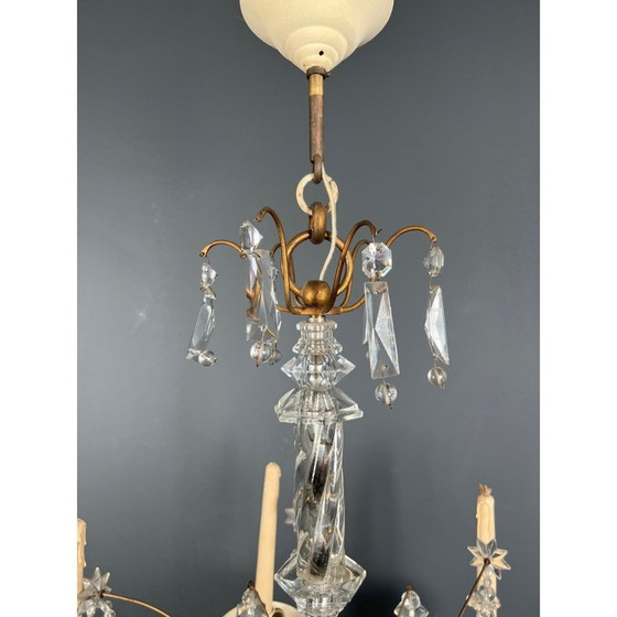 Image 1 of Lustre vintage en tôle laquée et dorée avec cristaux de la Maison Baguès, 1940