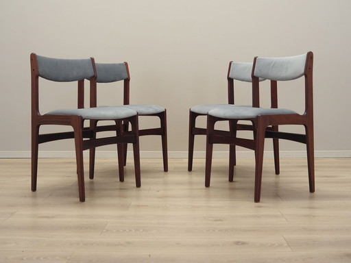 Ensemble de quatre chaises en acajou, design danois, années 1970, fabrication : Danemark