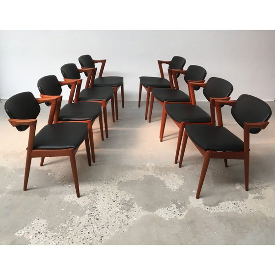 Image 1 of Ensemble de 8 chaises de salle à manger vintage en teck par Kai Kristiansen pour Schous Møbelfabrik, 1960s